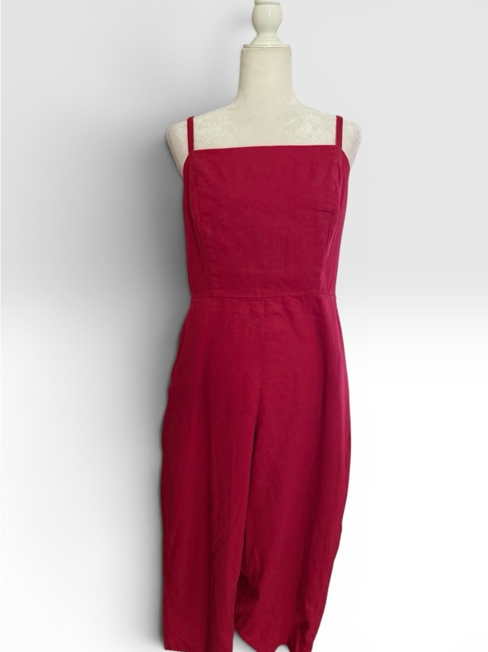 Red Sleeveless Square-Neck Jumpsuit - Picture 2 of 4